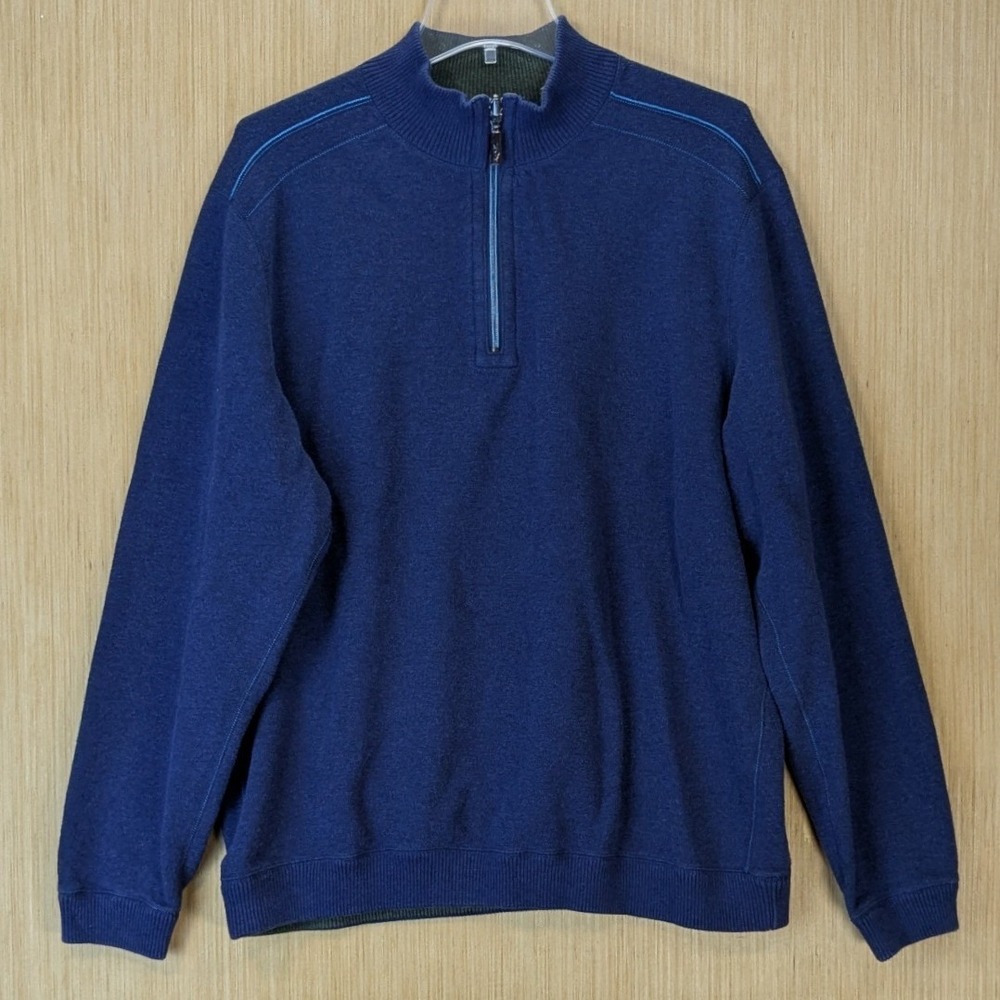 Tommy Bahama Mens Reversible Quarter Zip Pullover Size XL Blue Green Cotton
